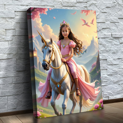 La princesse rose sur sa licorne