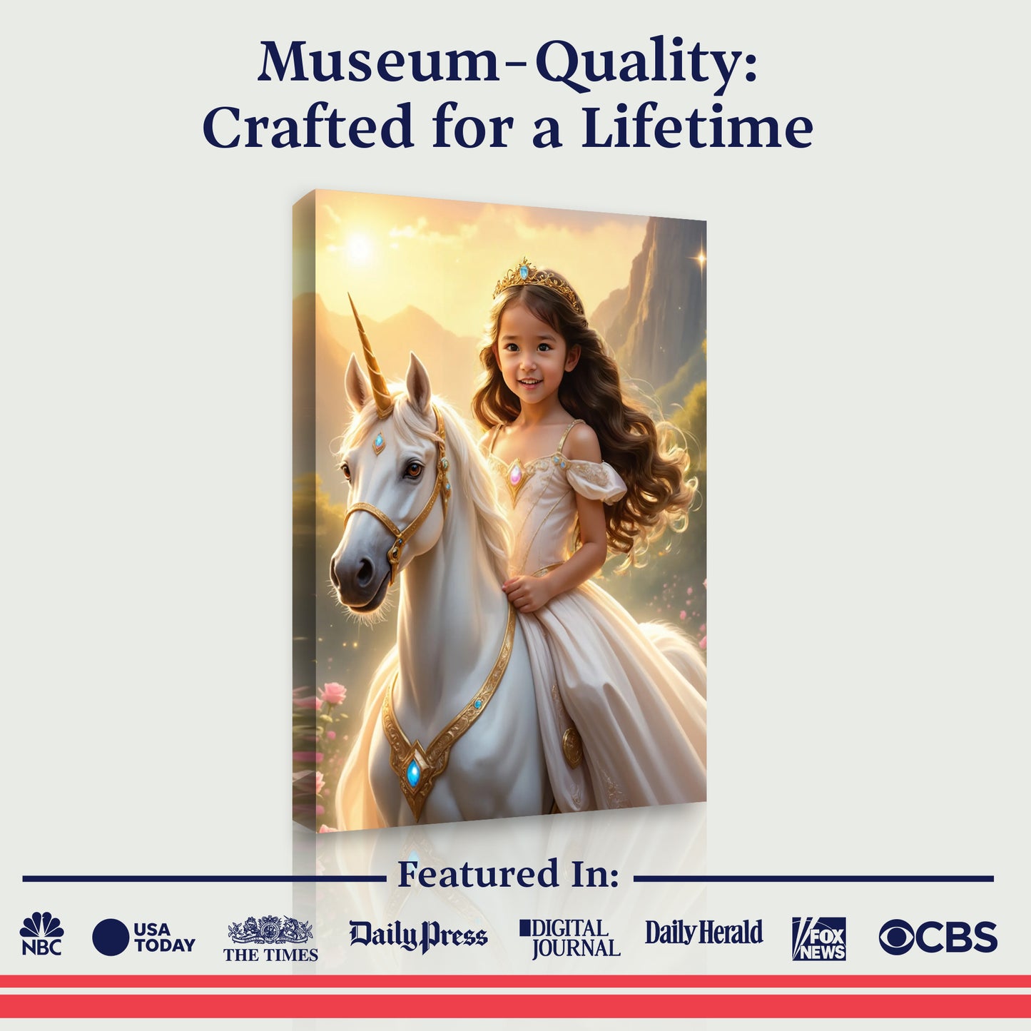 La princesse et sa licorne au coucher de soleil
