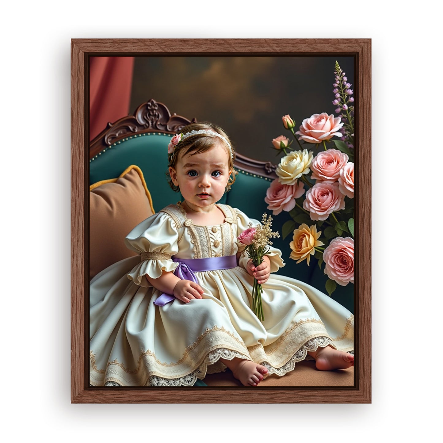 Save 33% When You Add A Frame To Your 16x20 'The Little Girl with Flowers' Canvas Now