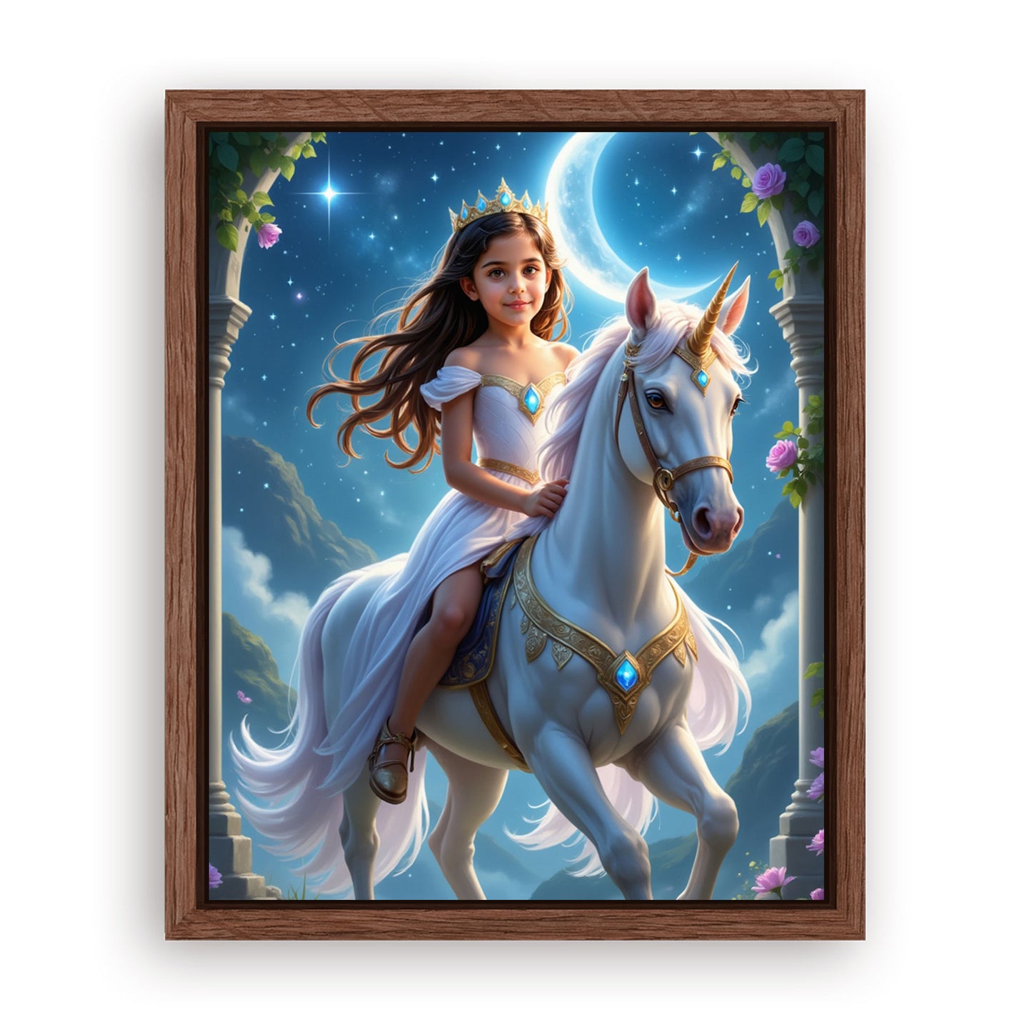 Save 33% When You Add A Frame To Your 10x08 'The Skyglow Unicorn Princess' Canvas Now