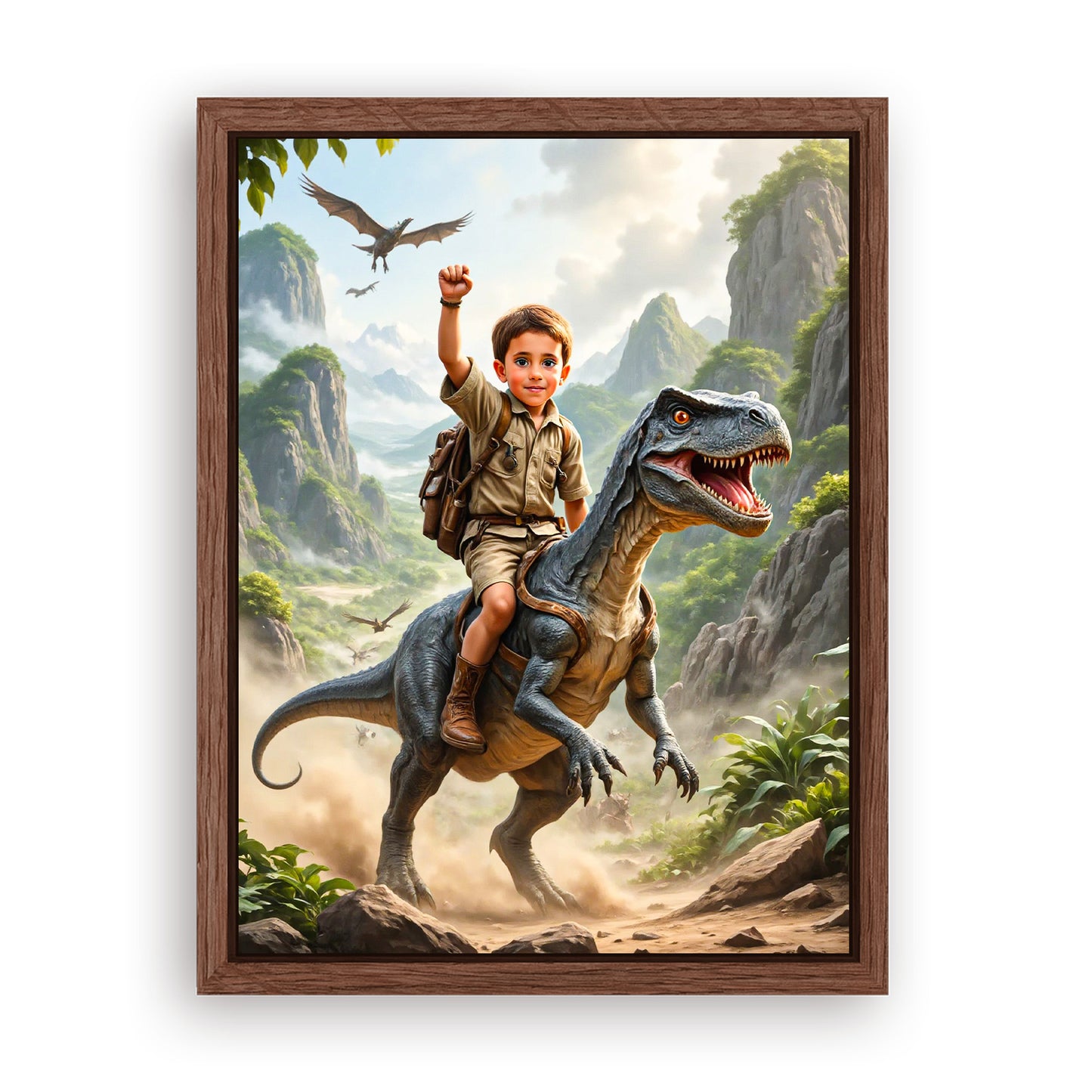 Save 33% When You Add A Frame To Your 18x24 'The Dino Tamer' Canvas Now