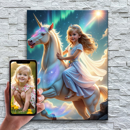 La princesse des aurores boréales sur sa licorne