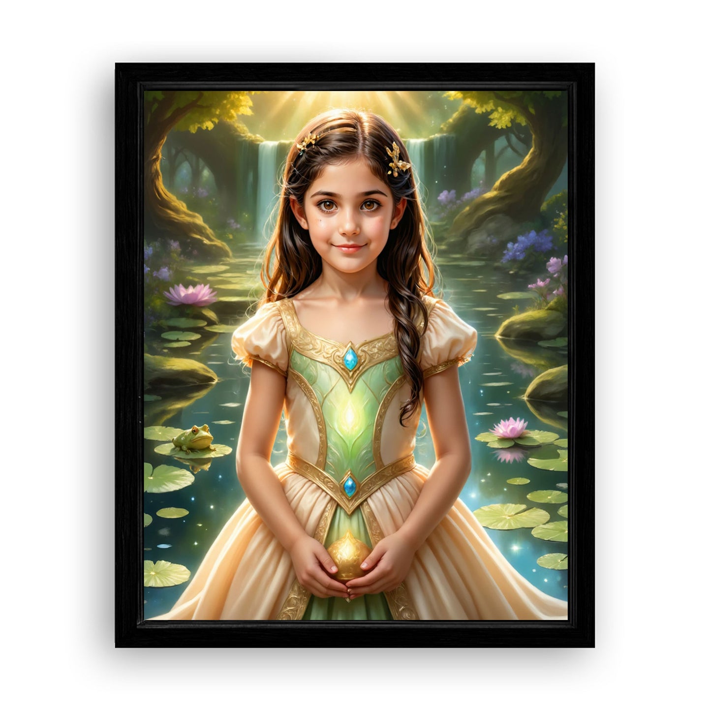 Save 33% When You Add A Frame To Your 16x20 'The Frog Princess by the Pond' Canvas Now