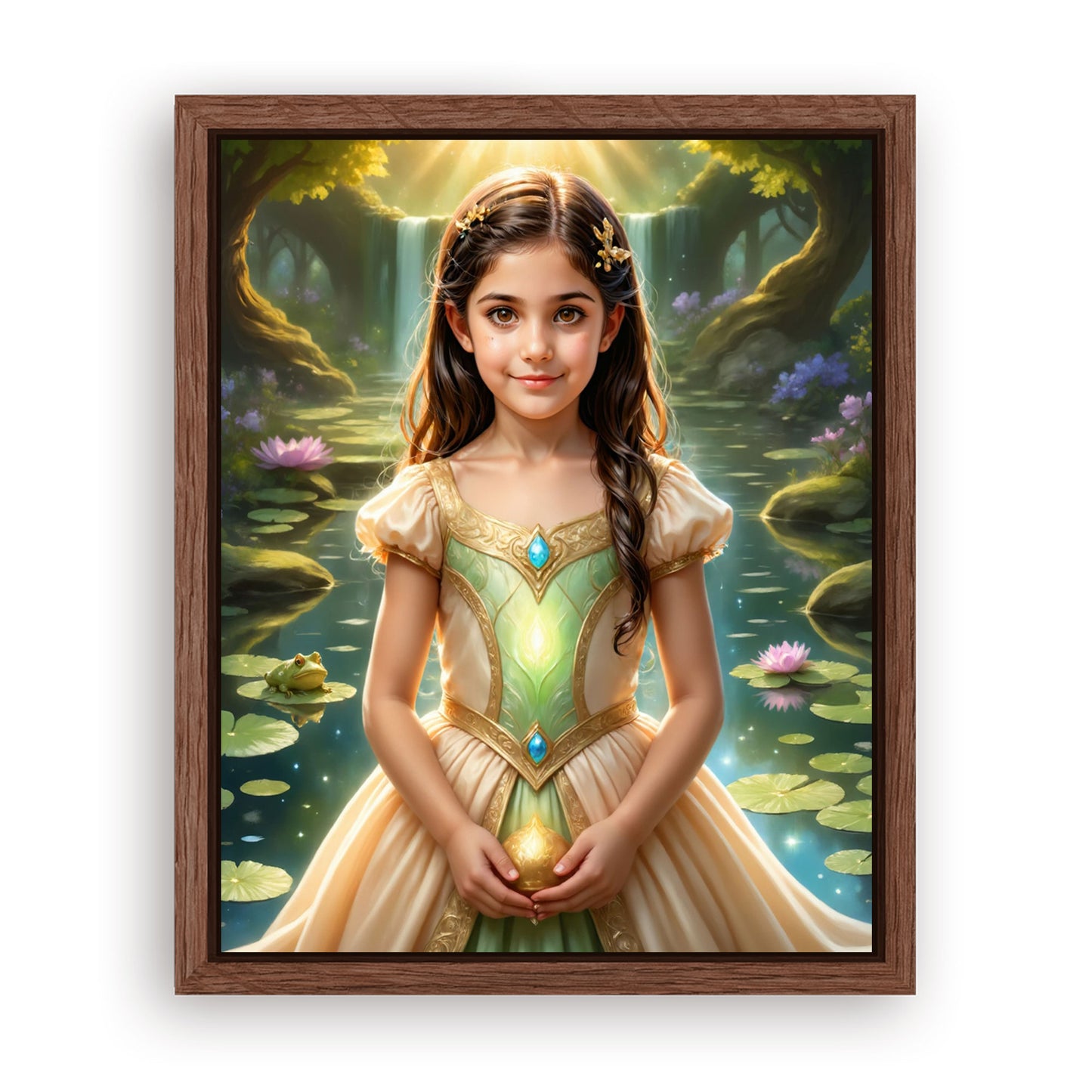 Save 33% When You Add A Frame To Your 16x20 'The Frog Princess by the Pond' Canvas Now