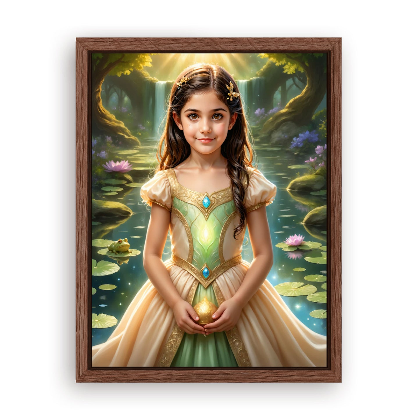Save 33% When You Add A Frame To Your 18x24 'The Frog Princess by the Pond' Canvas Now