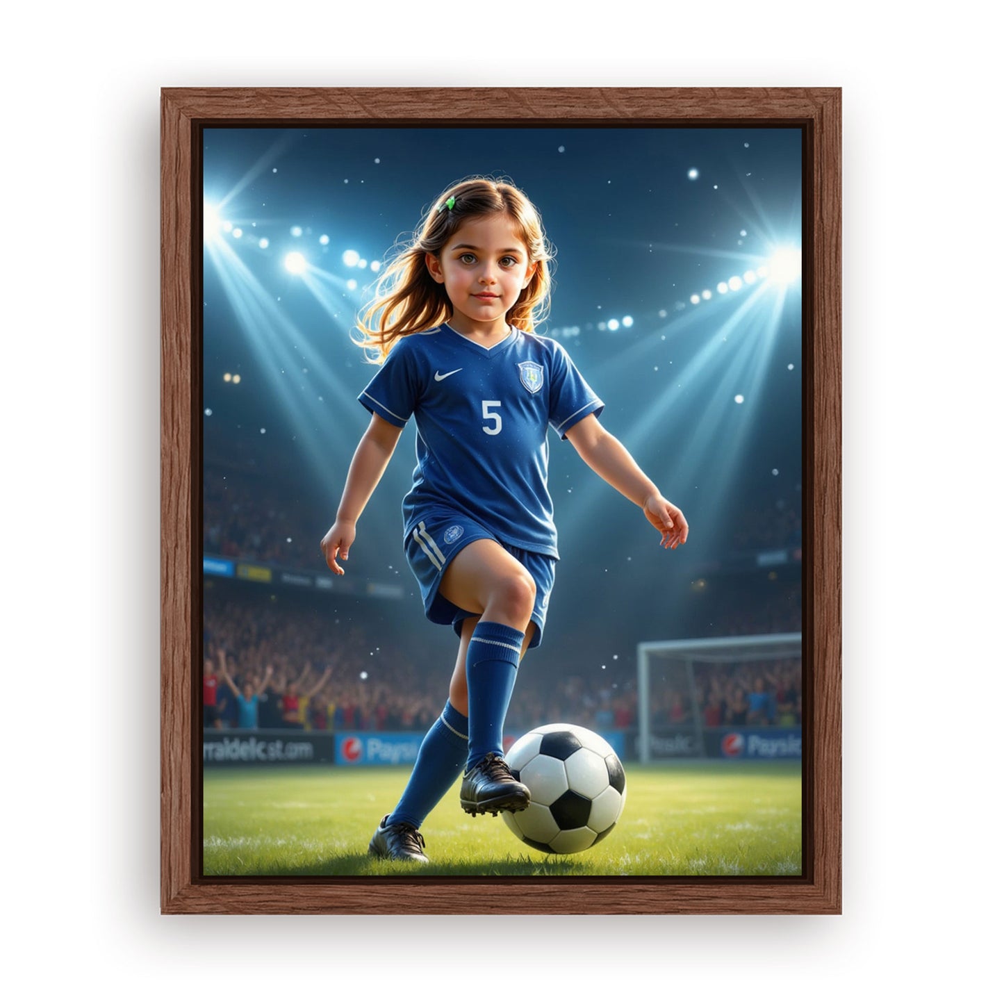 Save 33% When You Add A Frame To Your 10x08 'The Soccer Striker' Canvas Now