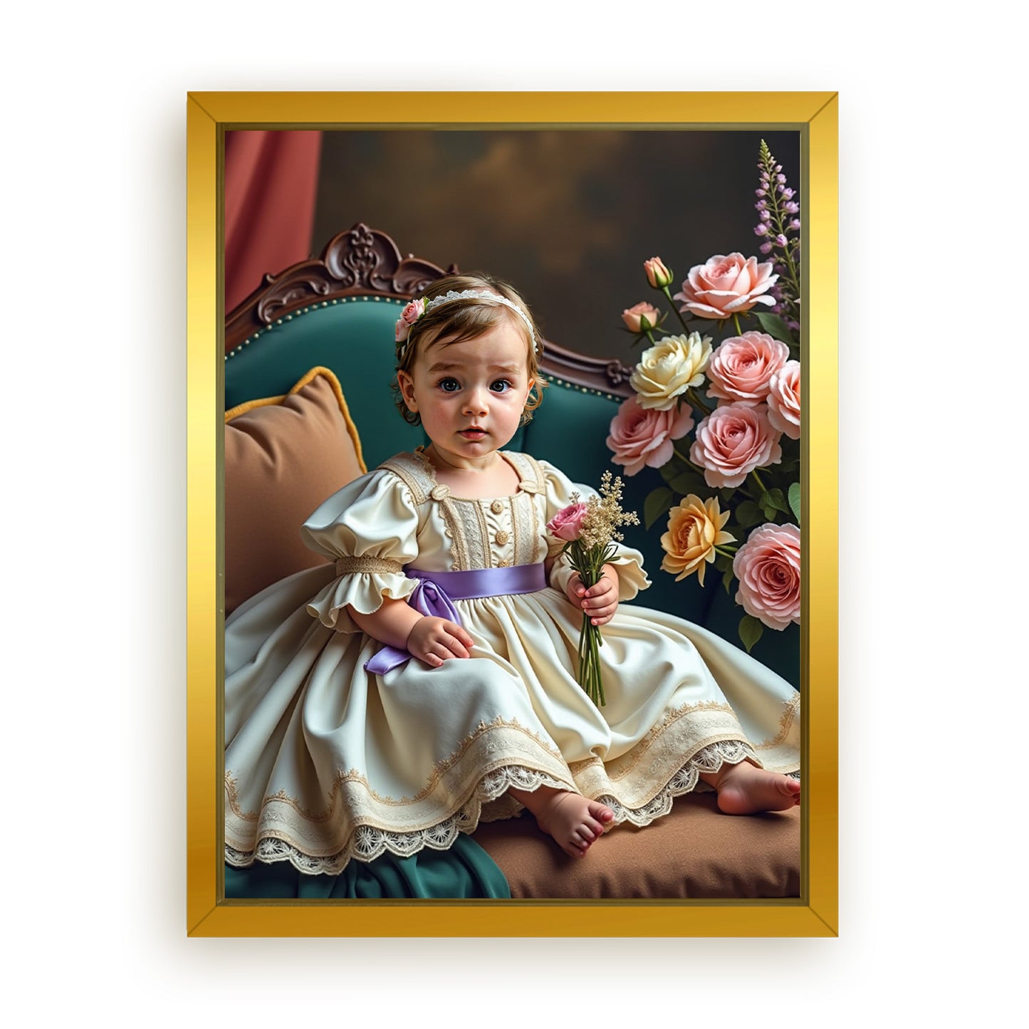 Save 33% When You Add A Frame To Your 12x16 'The Little Girl with Flowers' Canvas Now