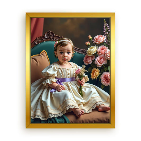 Save 33% When You Add A Frame To Your 18x24 'The Little Girl with Flowers' Canvas Now