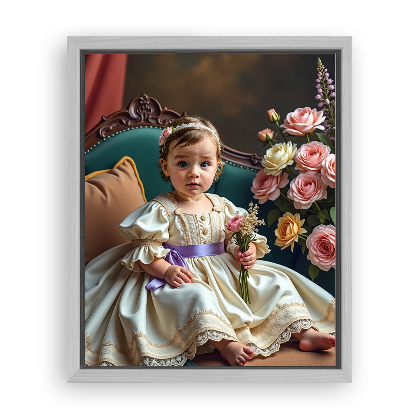 Save 33% When You Add A Frame To Your 16x20 'The Little Girl with Flowers' Canvas Now