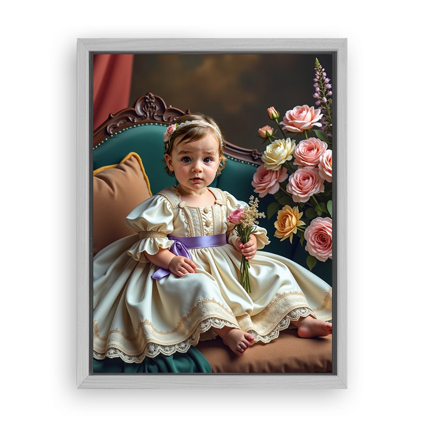 Save 33% When You Add A Frame To Your 18x24 'The Little Girl with Flowers' Canvas Now
