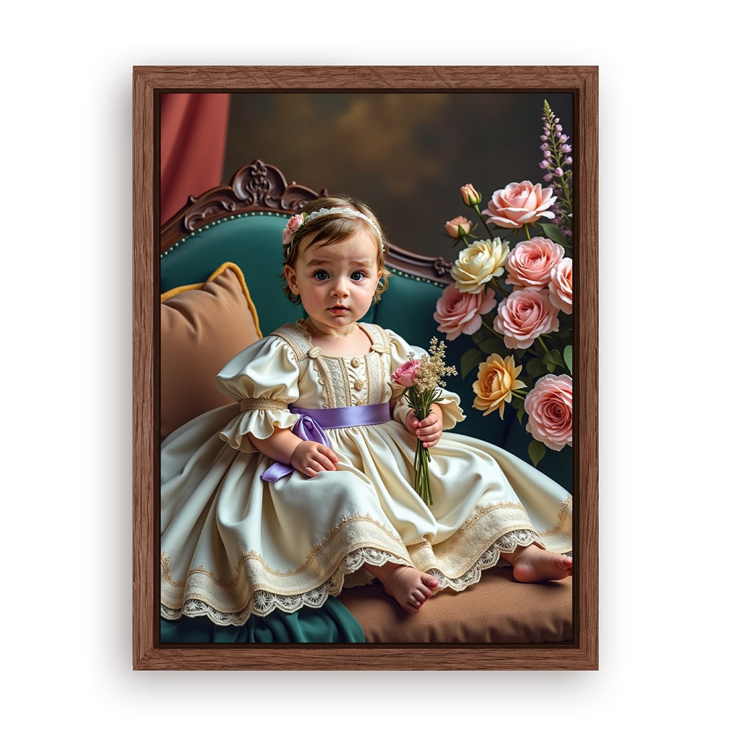 Save 33% When You Add A Frame To Your 12x16 'The Little Girl with Flowers' Canvas Now
