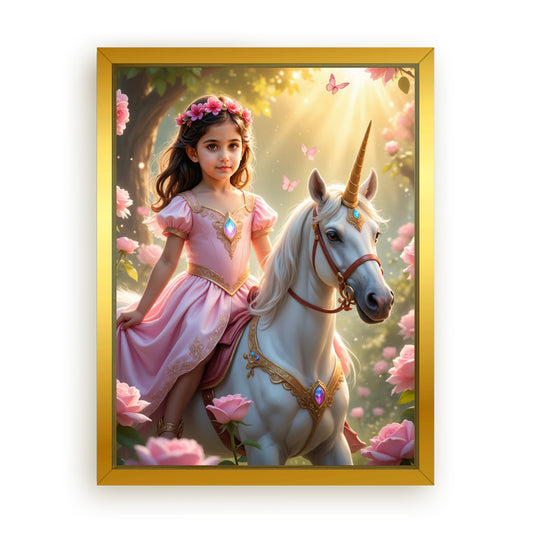 Save 33% When You Add A Frame To Your 12x16 'The Roselight Unicorn Princess' Canvas Now