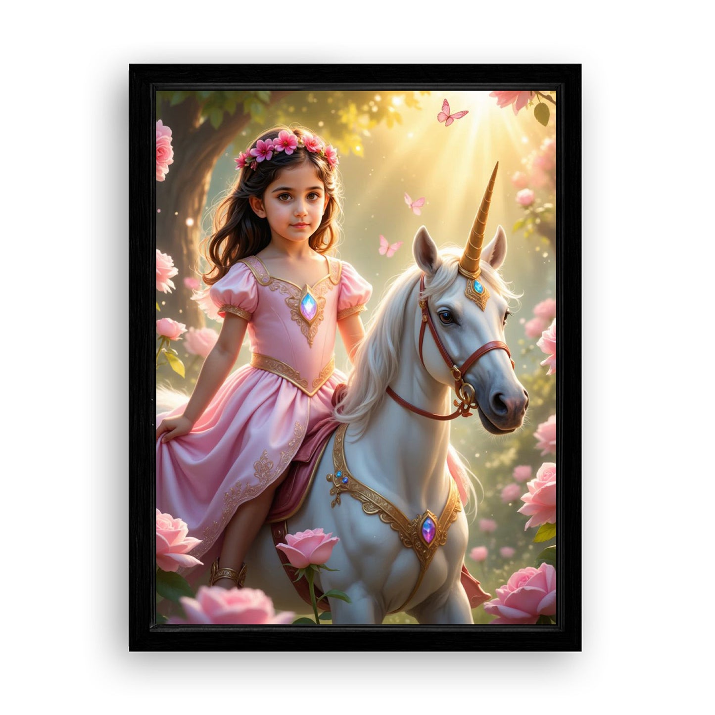 Save 33% When You Add A Frame To Your 12x16 'The Roselight Unicorn Princess' Canvas Now