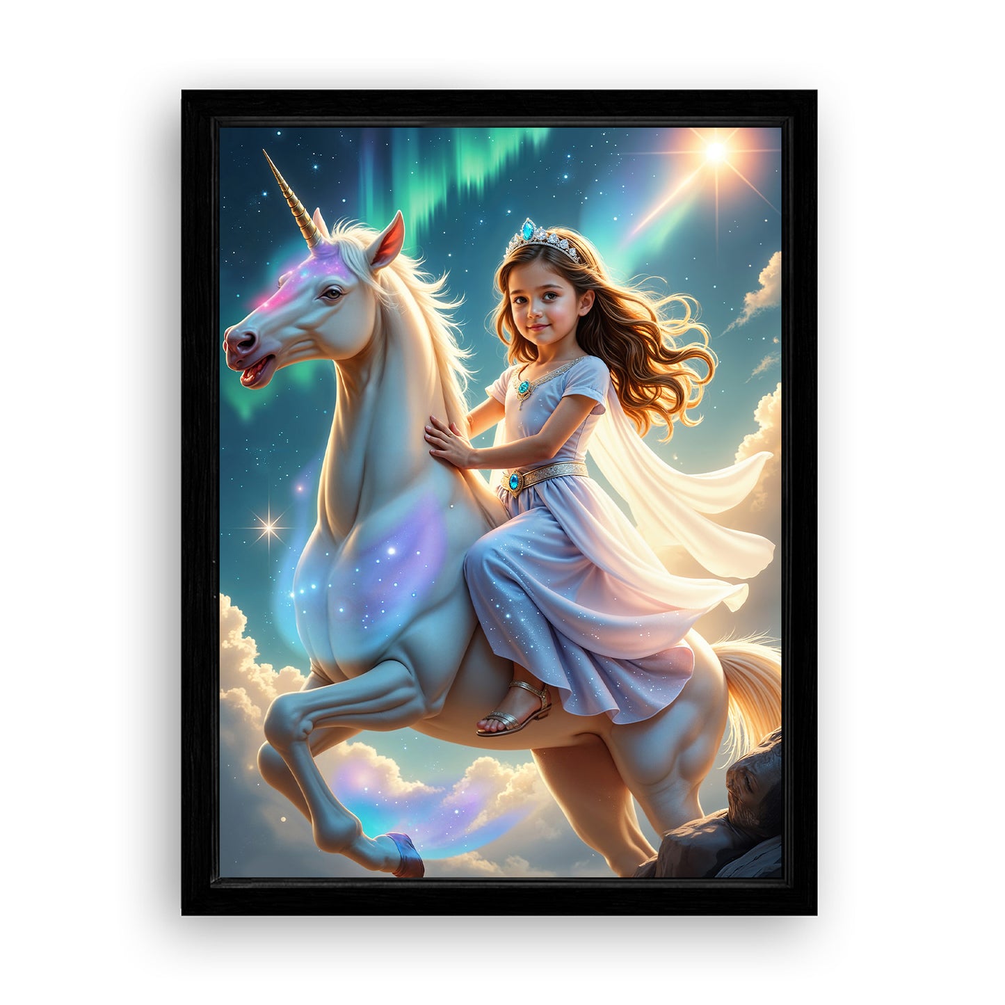 Save 33% When You Add A Frame To Your 18x24 'The Aurora Unicorn Princess' Canvas Now