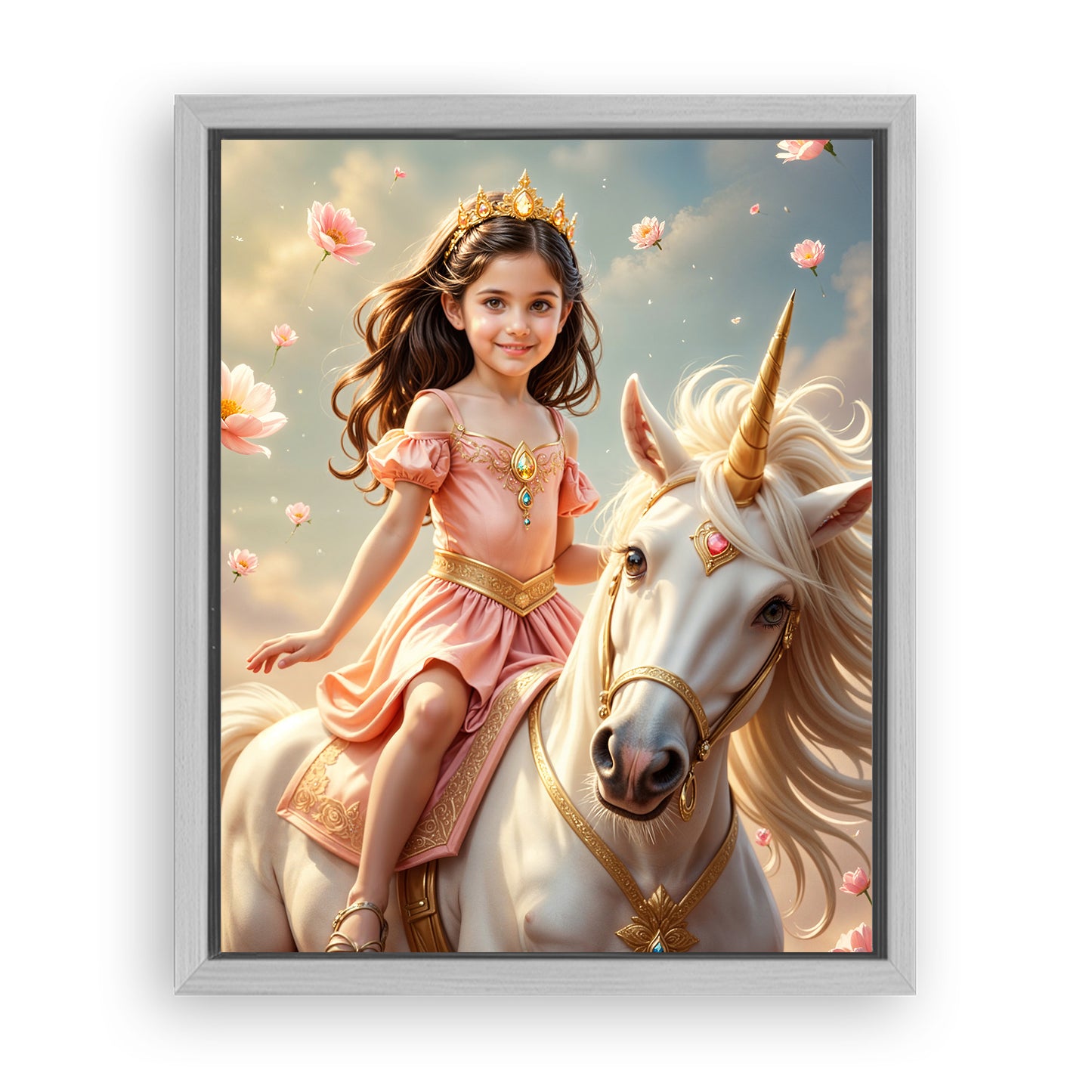 Save 33% When You Add A Frame To Your 16x20 'The Soft Bloom Unicorn Princess' Canvas Now