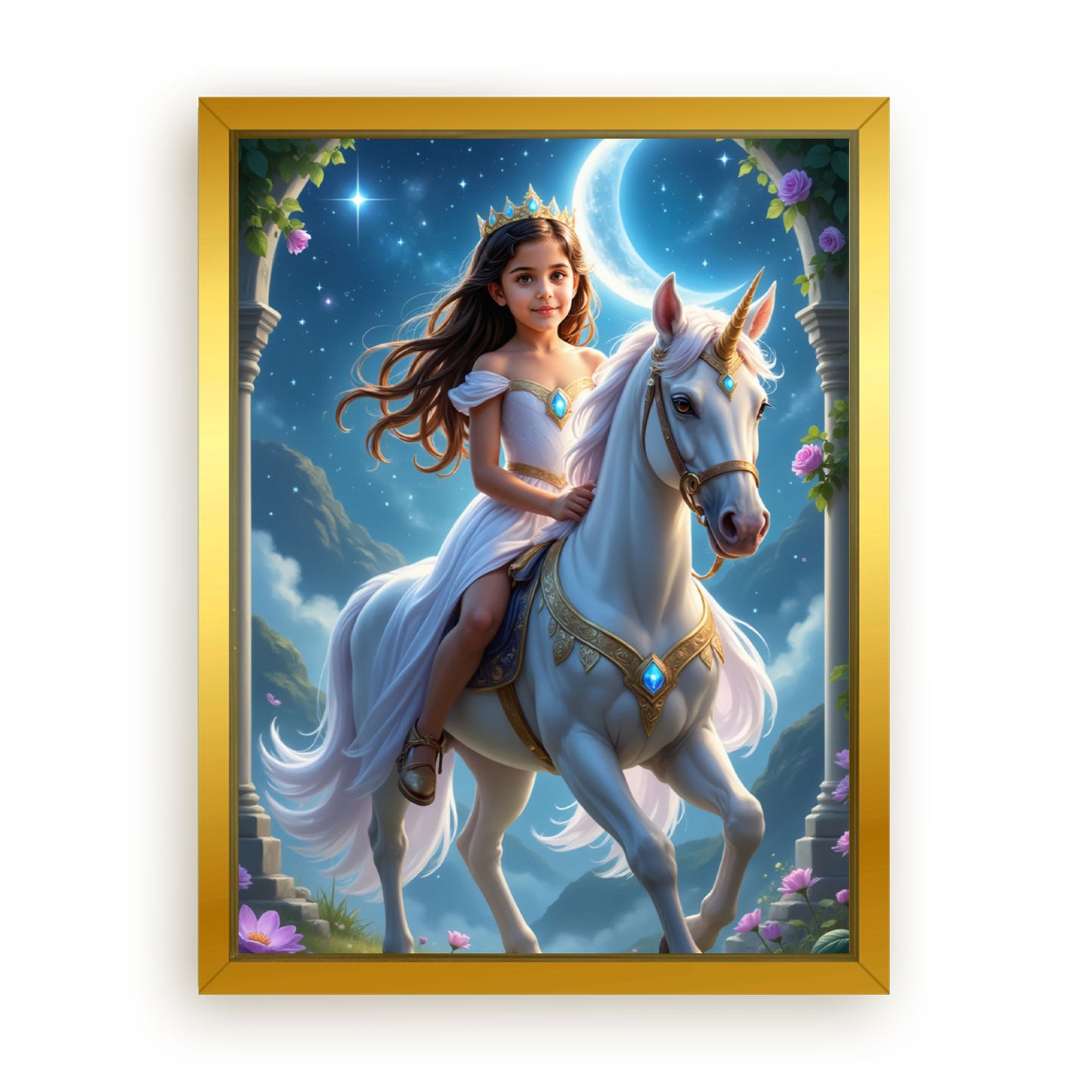 Save 33% When You Add A Frame To Your 12x16 'The Skyglow Unicorn Princess' Canvas Now