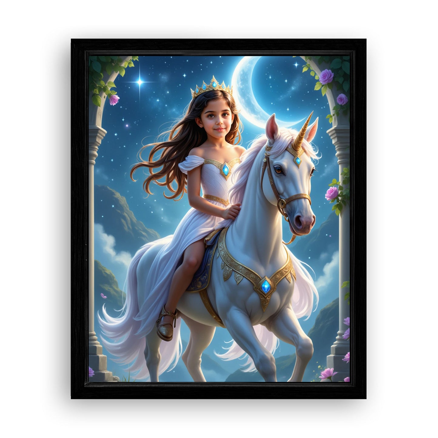 Save 33% When You Add A Frame To Your 10x08 'The Skyglow Unicorn Princess' Canvas Now