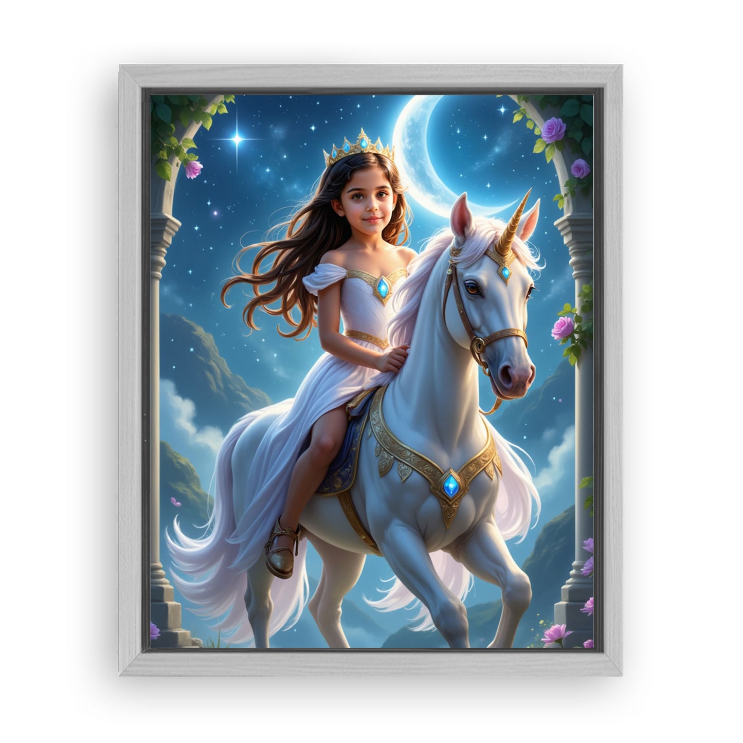 Save 33% When You Add A Frame To Your 10x08 'The Skyglow Unicorn Princess' Canvas Now