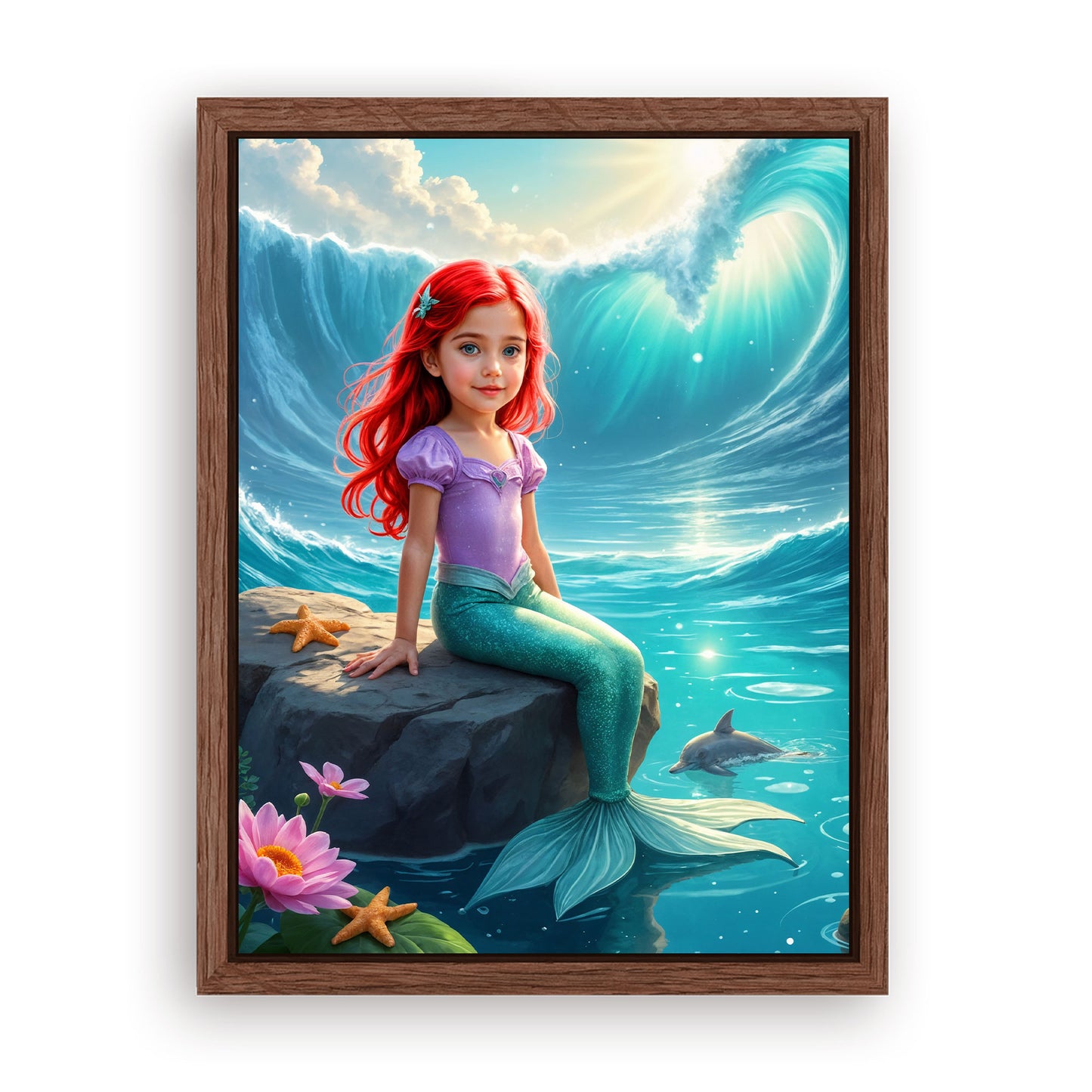 Save 33% When You Add A Frame To Your 12x16 'The Dolphin Princess' Canvas Now