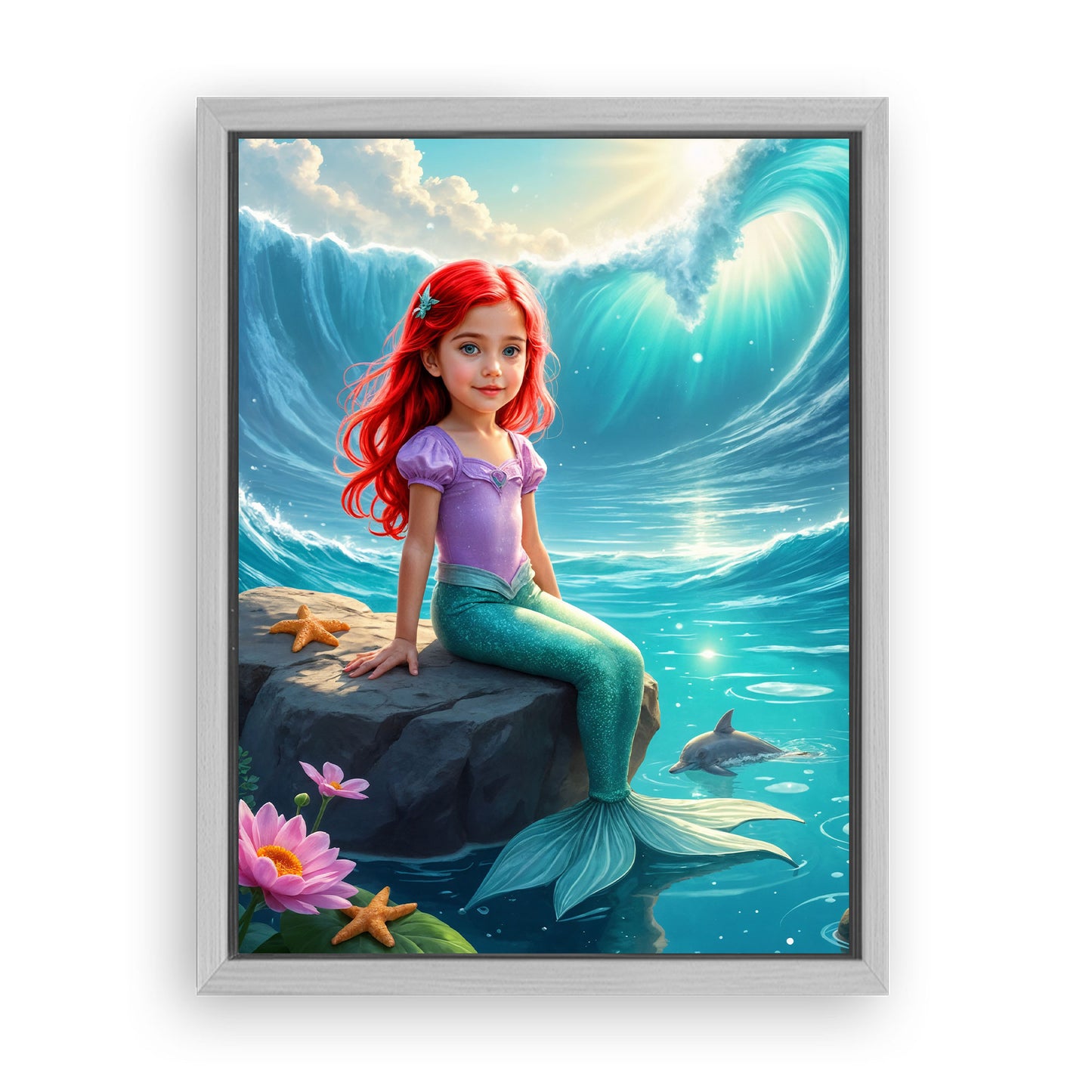 Save 33% When You Add A Frame To Your 18x24 'The Dolphin Princess' Canvas Now