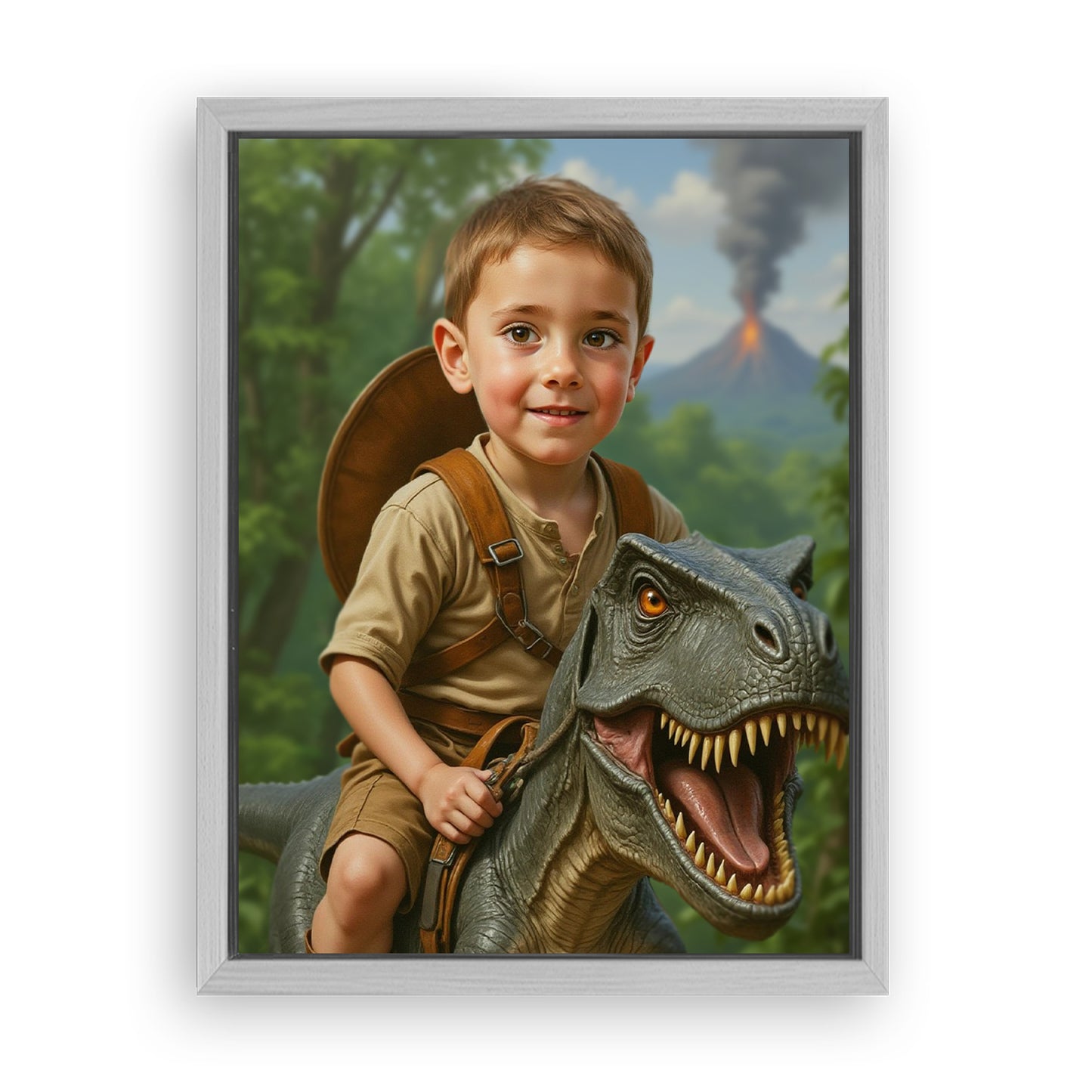 Save 33% When You Add A Frame To Your 18x24 'The Dino Rider' Canvas Now