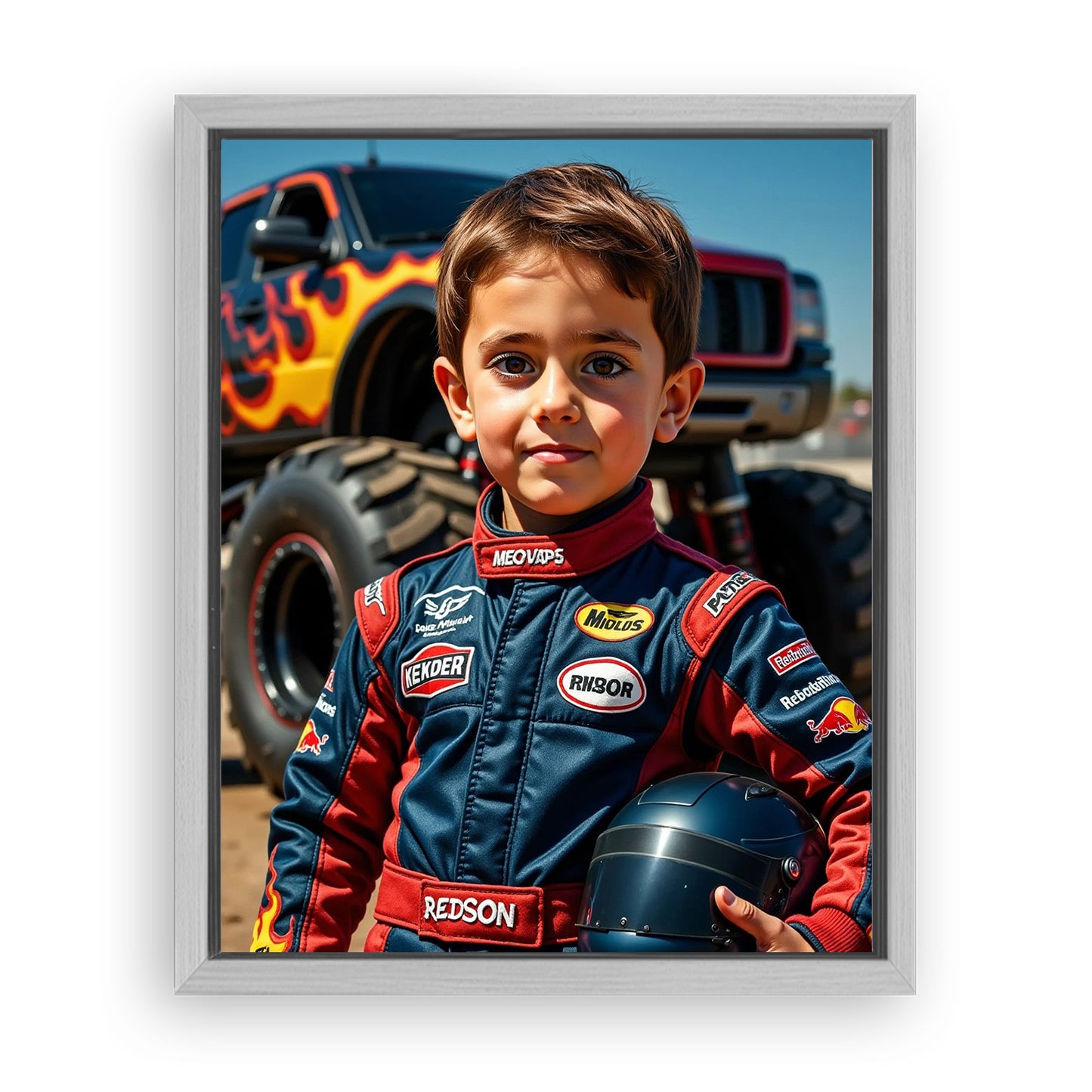 Save 33% When You Add A Frame To Your 10x08 'The Monster Racer' Canvas Now