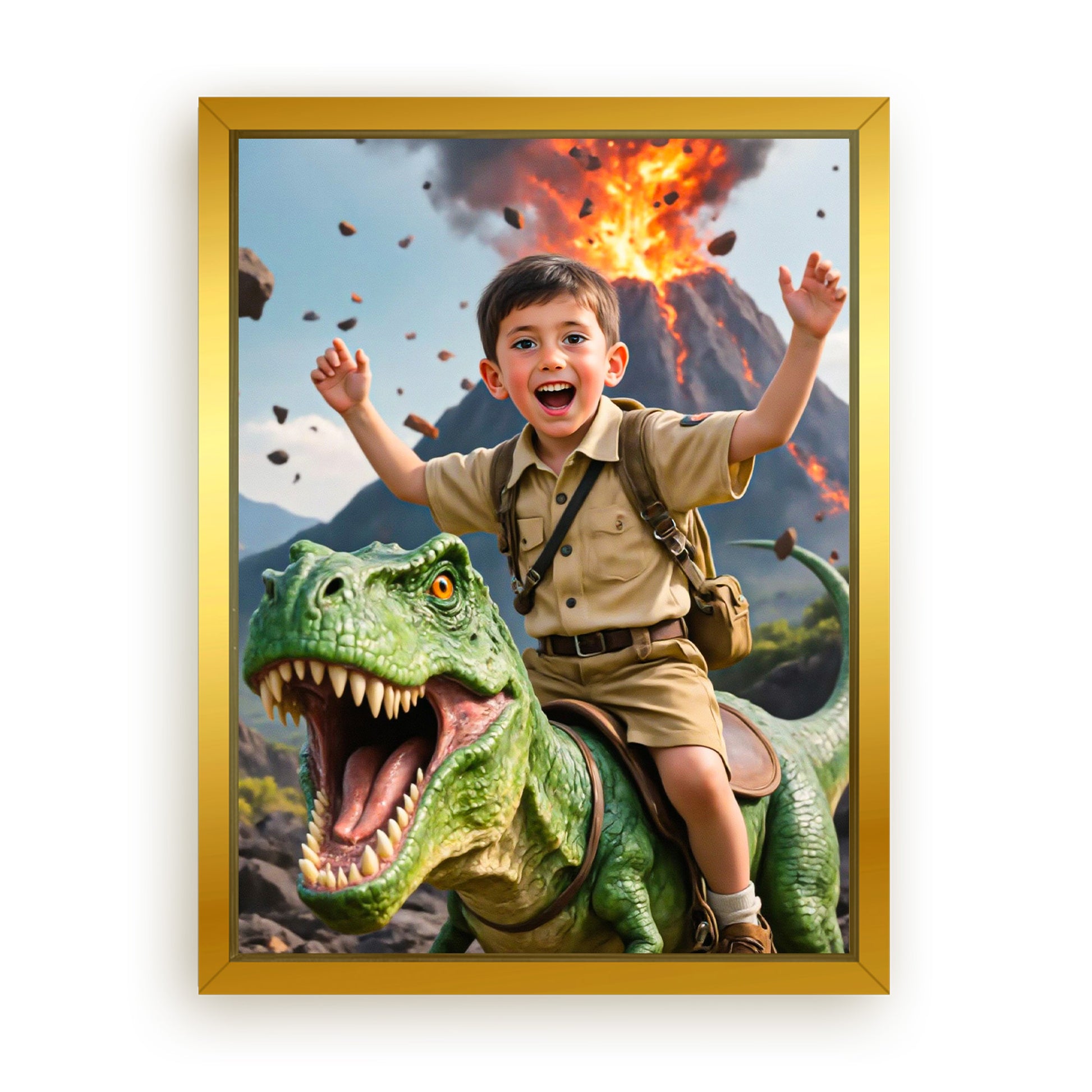 Save 33% When You Add A Frame To Your 12x16 'The Dino Adventurer' Canvas Now