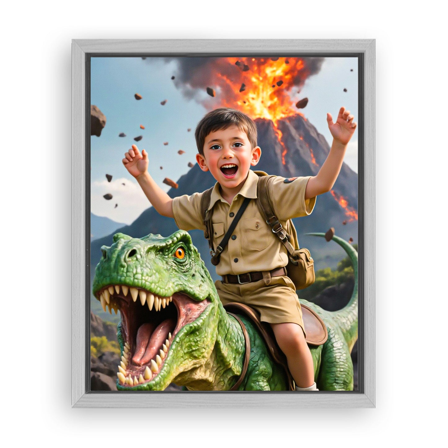 Save 33% When You Add A Frame To Your 10x08 'The Dino Adventurer' Canvas Now