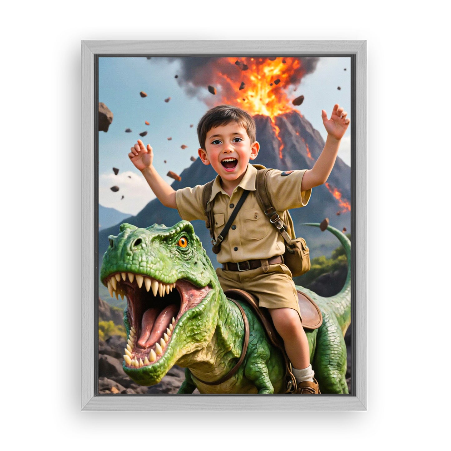 Save 33% When You Add A Frame To Your 12x16 'The Dino Adventurer' Canvas Now