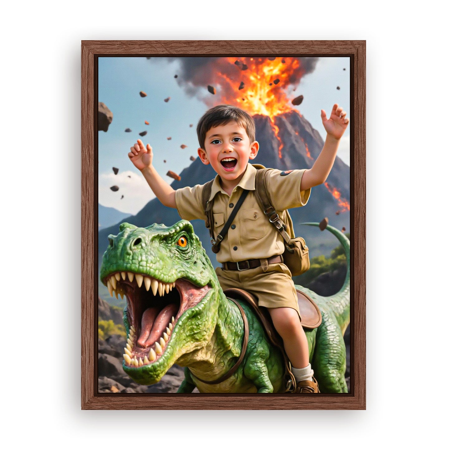 Save 33% When You Add A Frame To Your 18x24 'The Dino Adventurer' Canvas Now