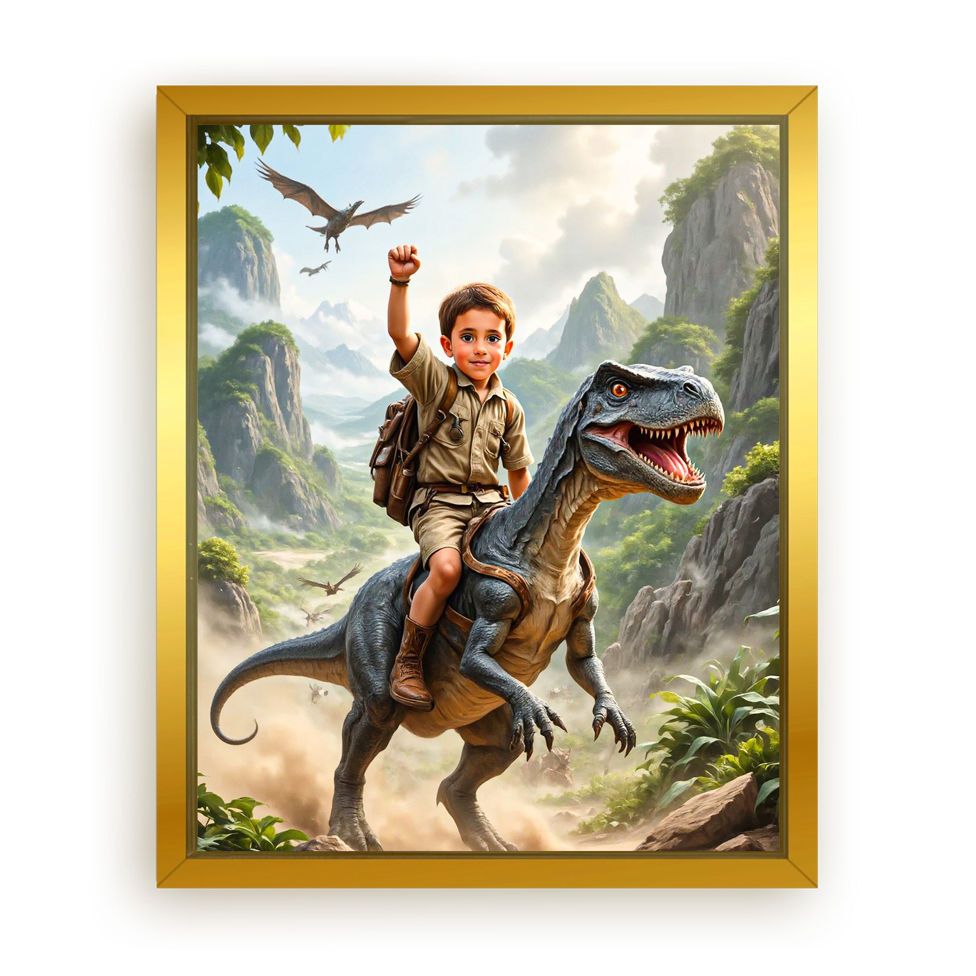 Save 33% When You Add A Frame To Your 16x20 'The Dino Tamer' Canvas Now