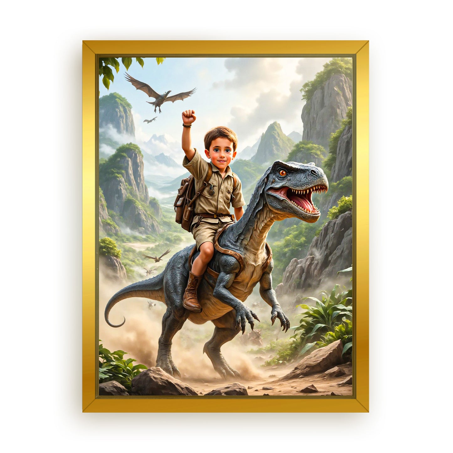 Save 33% When You Add A Frame To Your 12x16 'The Dino Tamer' Canvas Now
