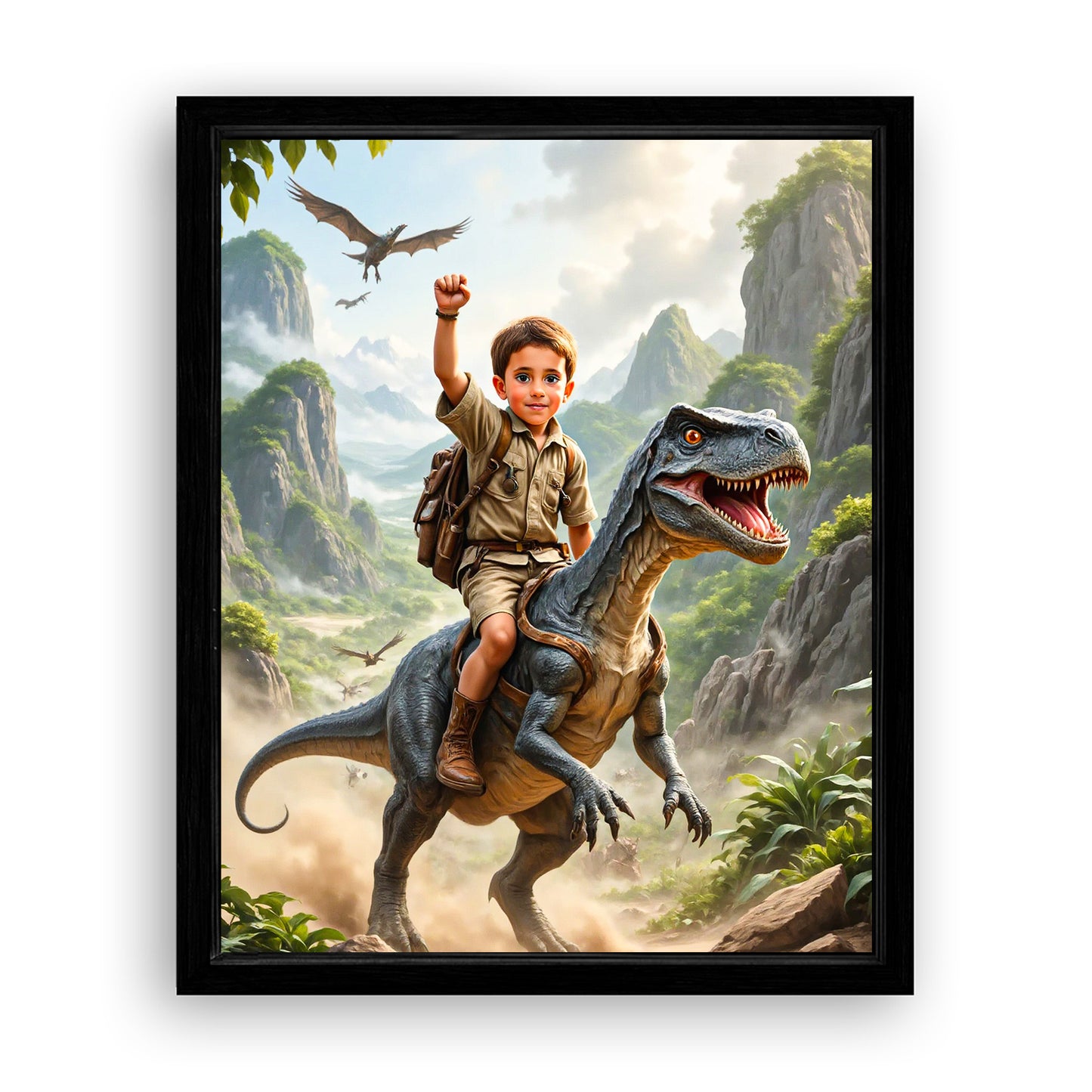 Save 33% When You Add A Frame To Your 16x20 'The Dino Tamer' Canvas Now