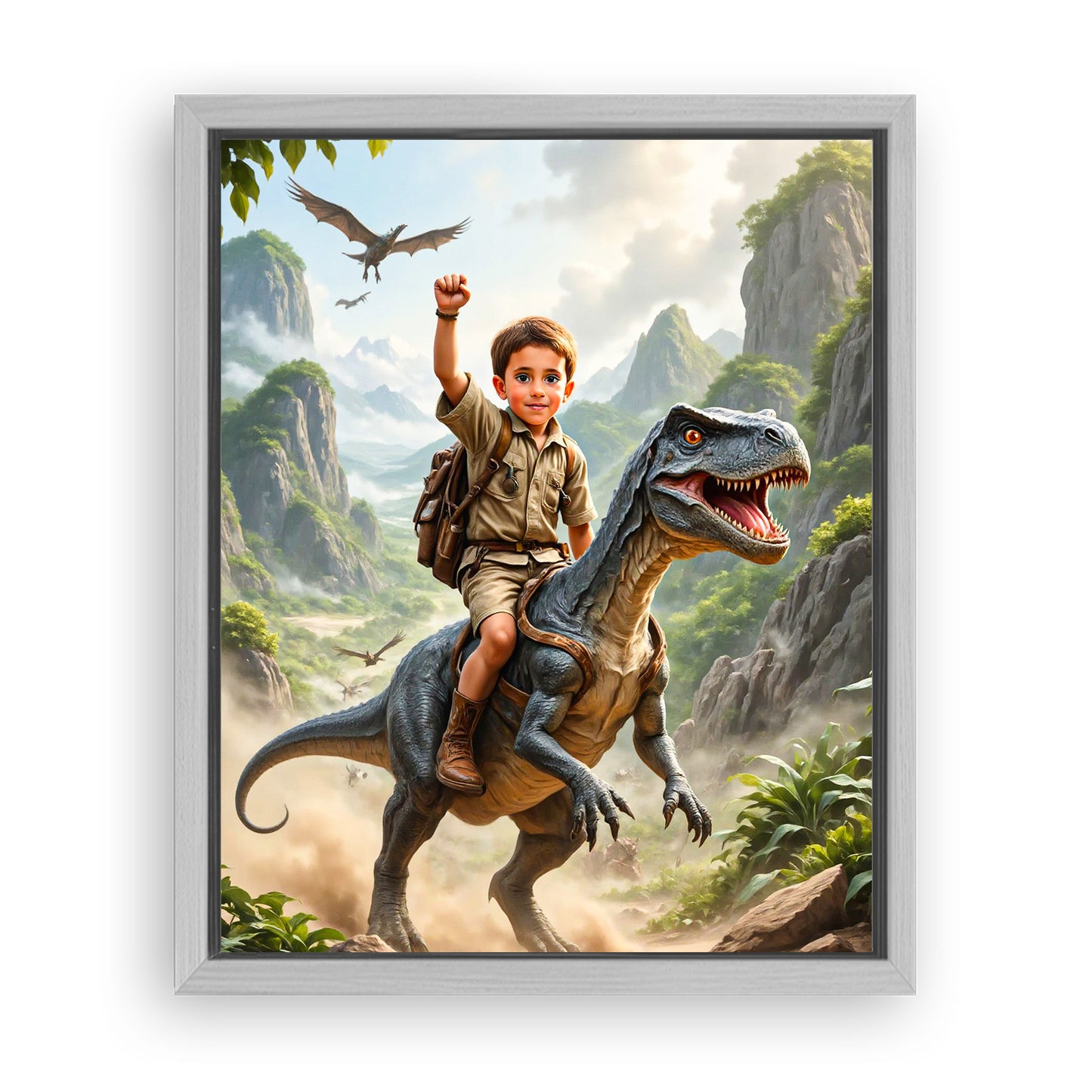 Save 33% When You Add A Frame To Your 10x08 'The Dino Tamer' Canvas Now