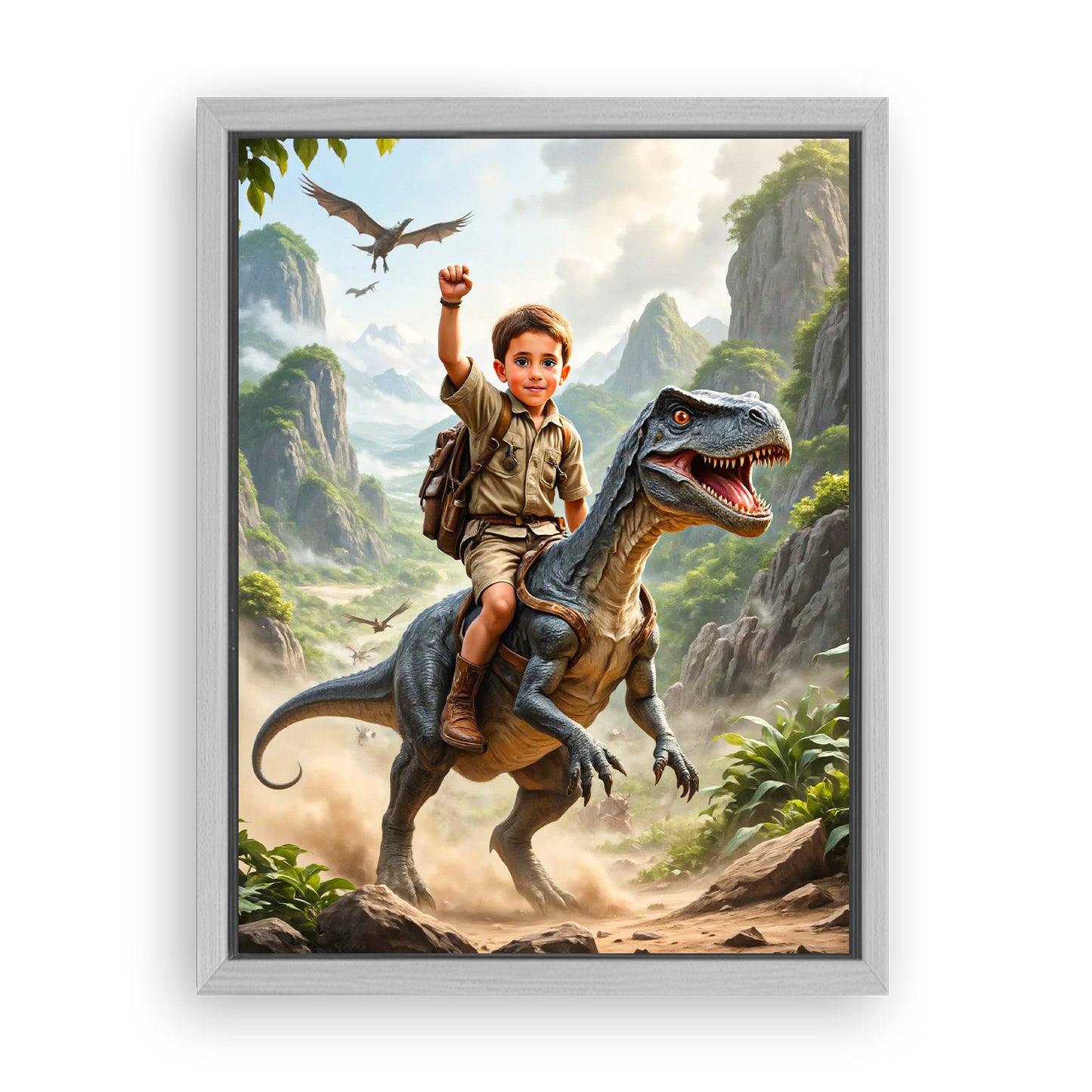 Save 33% When You Add A Frame To Your 18x24 'The Dino Tamer' Canvas Now