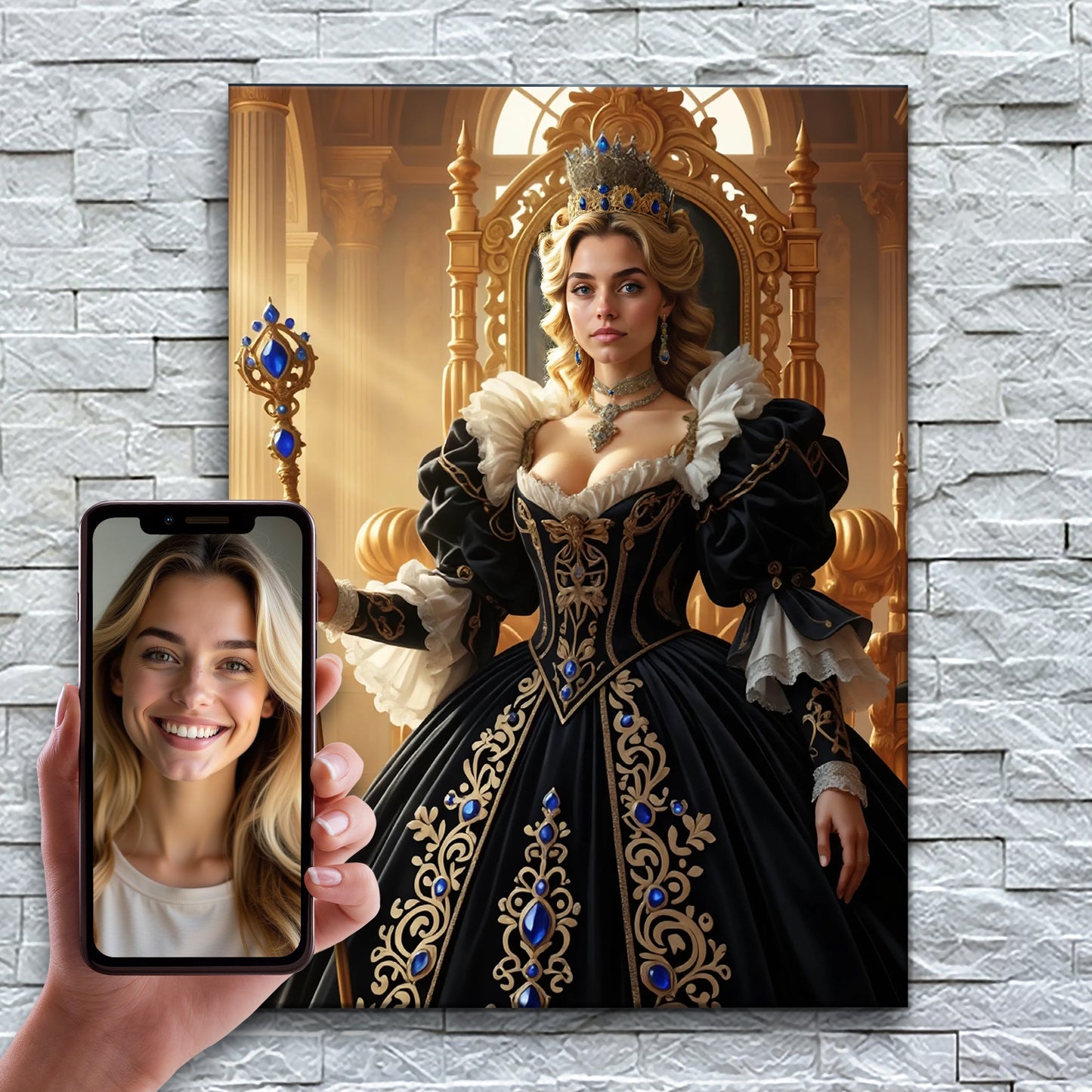 The Queen in Regal Black and Gold