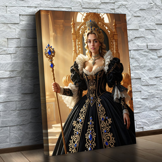 The Queen in Regal Black and Gold