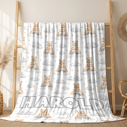 Personalized Bear & Rainbow Kids Blanket